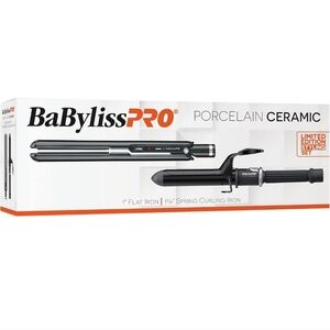 2-BABYLISS PRO 1- porcelain ceramic 1" flat iron and 1 1/4" Spring Curling Iron